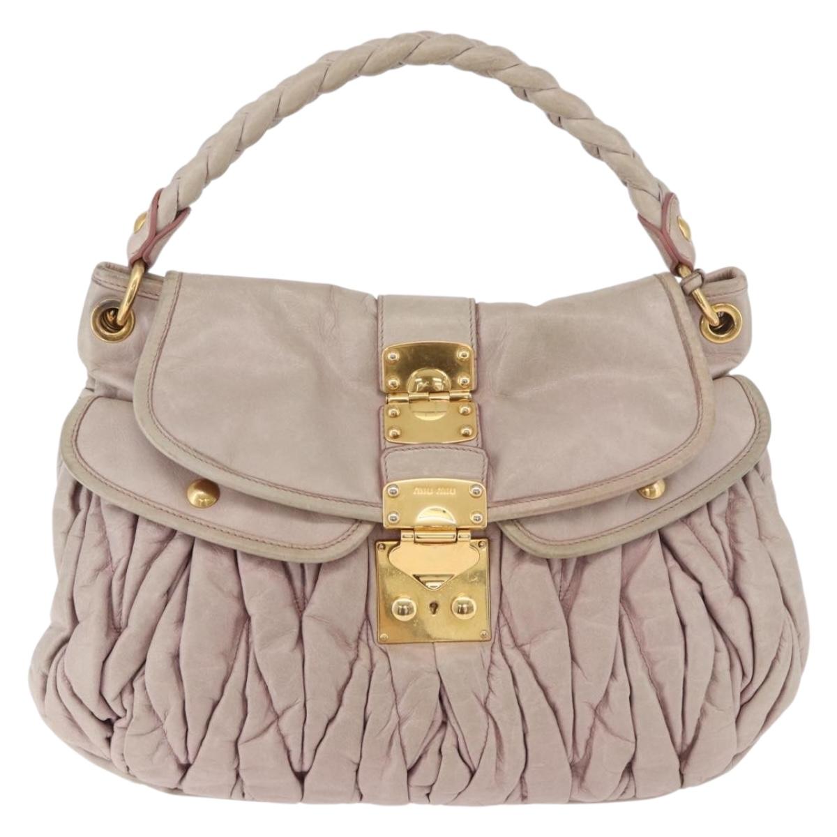 Miu Miu Matelasse Shoulder Bag Leather 2way Beige Gold Auth 184159A