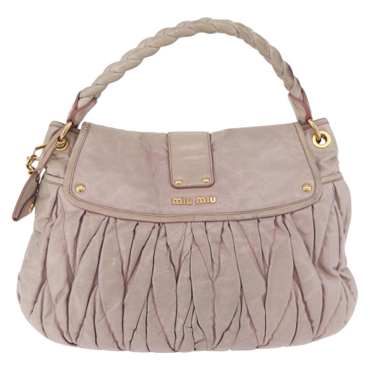 Miu Miu Matelasse Shoulder Bag Leather 2way Beige Gold Auth 184159A
