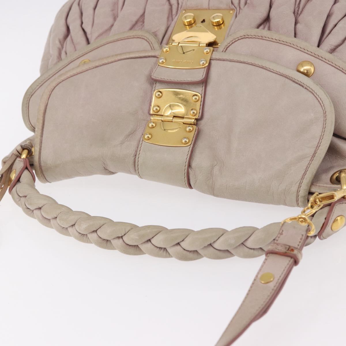 Miu Miu Matelasse Shoulder Bag Leather 2way Beige Gold Auth 184159A