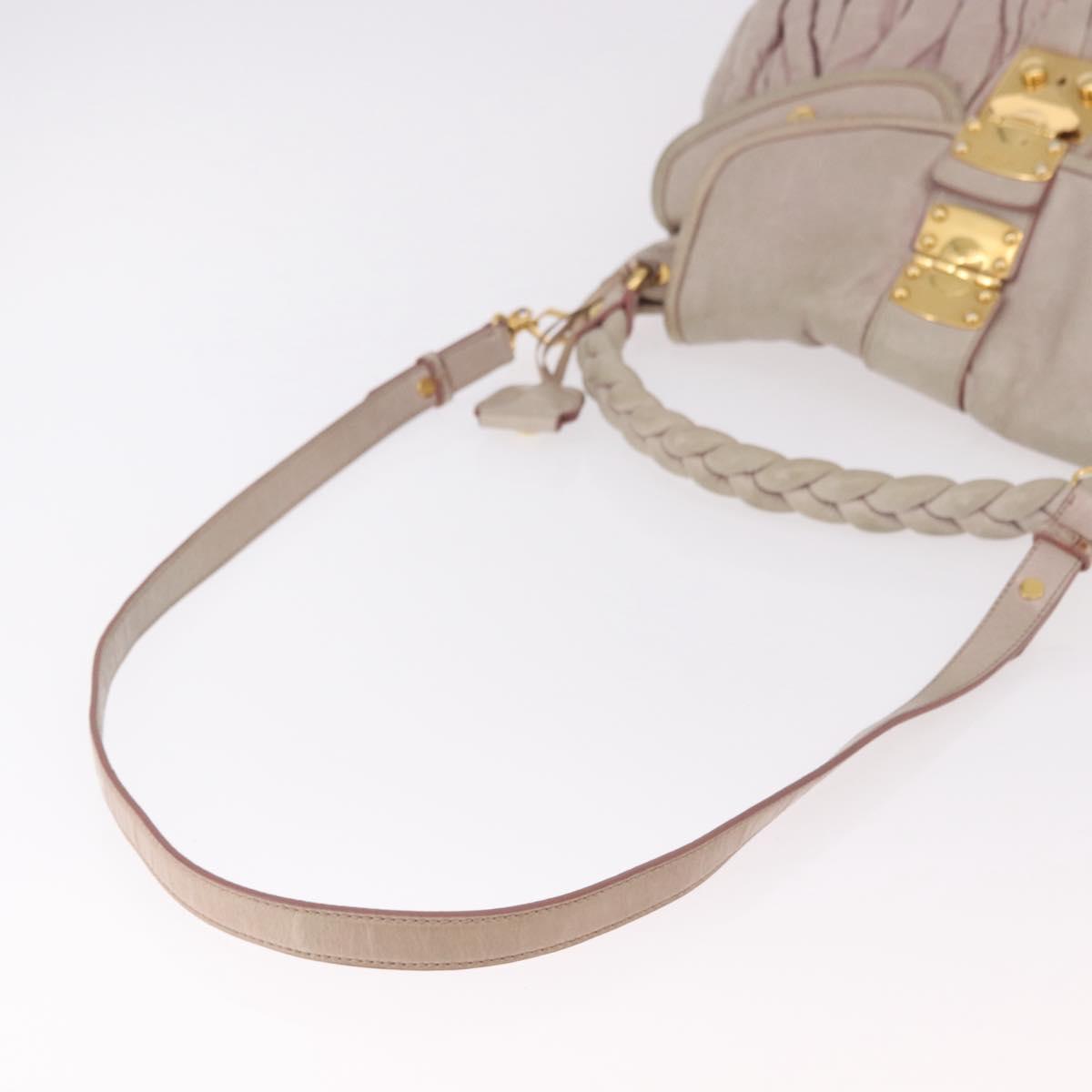 Miu Miu Matelasse Shoulder Bag Leather 2way Beige Gold Auth 184159A