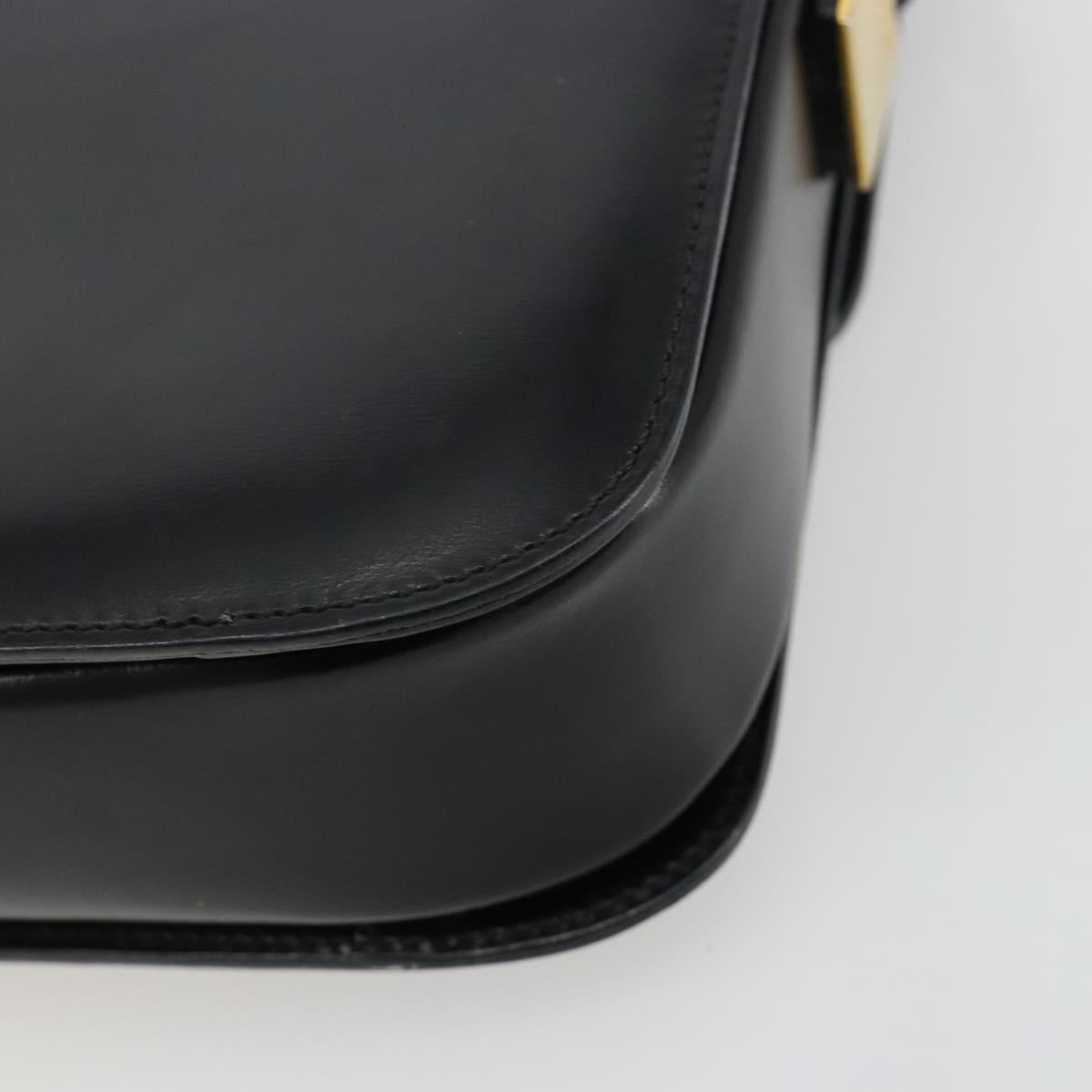 CELINE Circle Shoulder Bag Leather Black Gold Auth 184161A