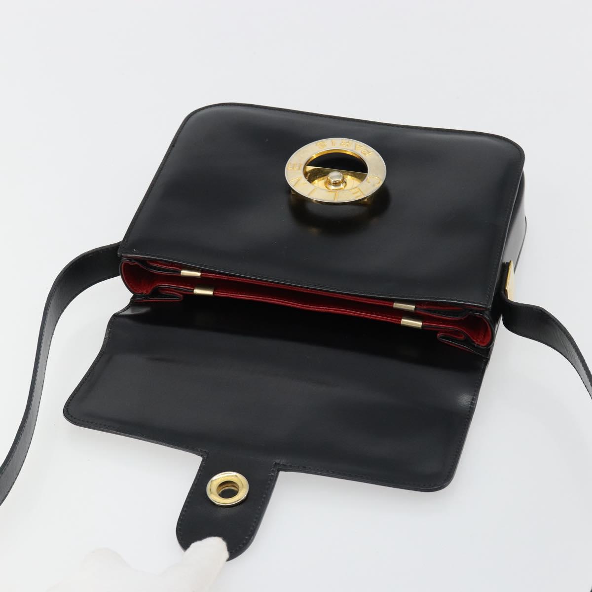 CELINE Circle Shoulder Bag Leather Black Gold Auth 184161A