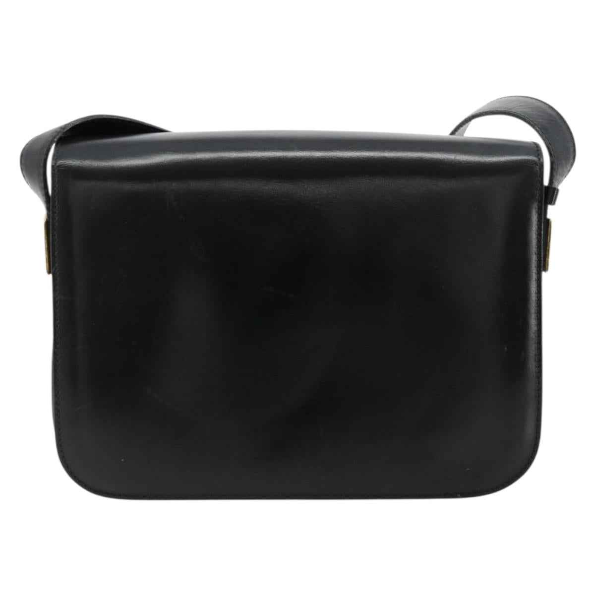 CELINE Circle Shoulder Bag Leather Black Gold Auth 184161A