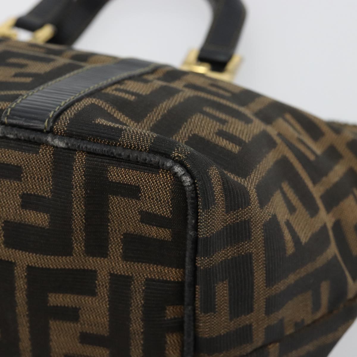 FENDI Zucca Canvas Hand Bag Black Brown Auth 184166