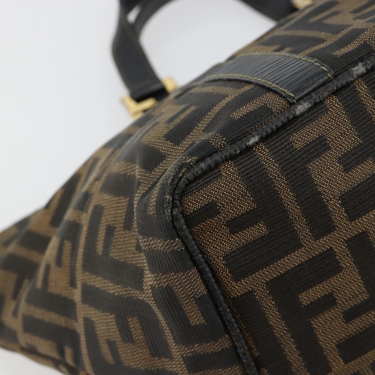 FENDI Zucca Canvas Hand Bag Black Brown Auth 184166