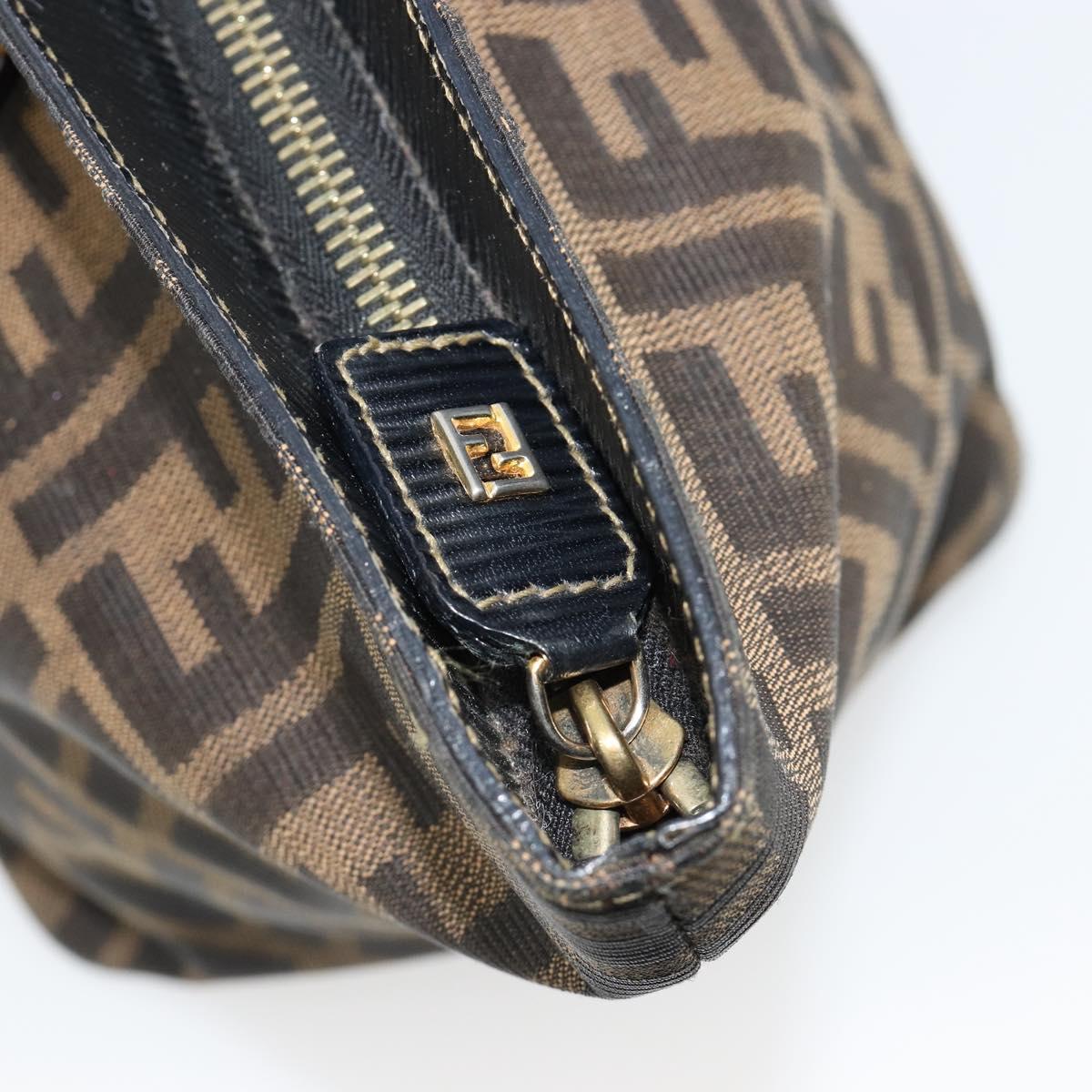 FENDI Zucca Canvas Hand Bag Black Brown Auth 184166