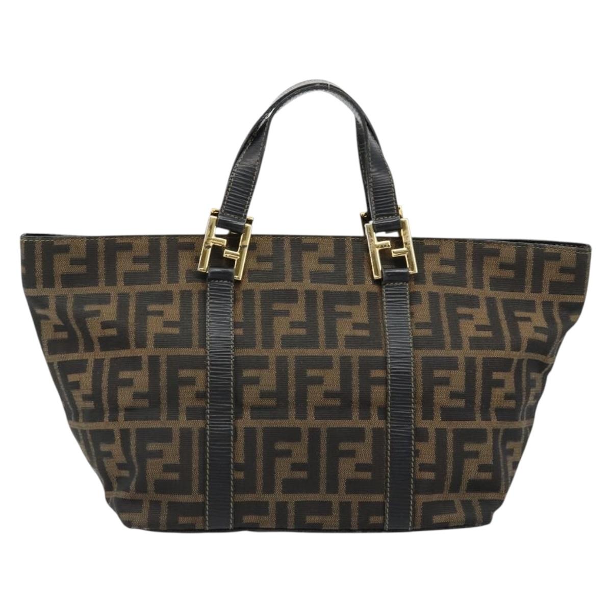 FENDI Zucca Canvas Hand Bag Black Brown Auth 184166