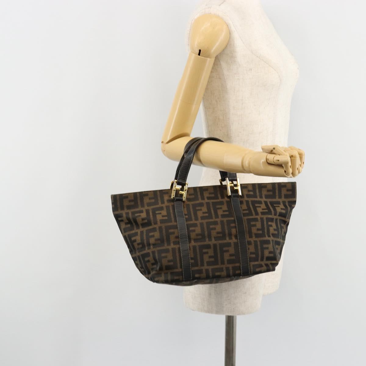 FENDI Zucca Canvas Hand Bag Black Brown Auth 184166