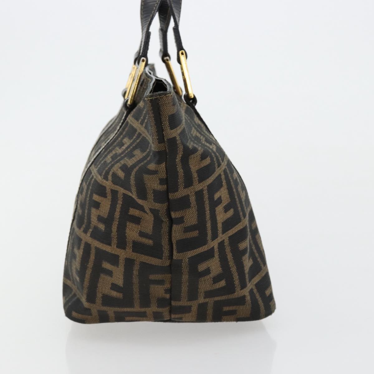 FENDI Zucca Canvas Hand Bag Black Brown Auth 184166