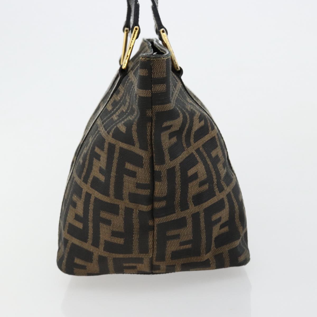 FENDI Zucca Canvas Hand Bag Black Brown Auth 184166