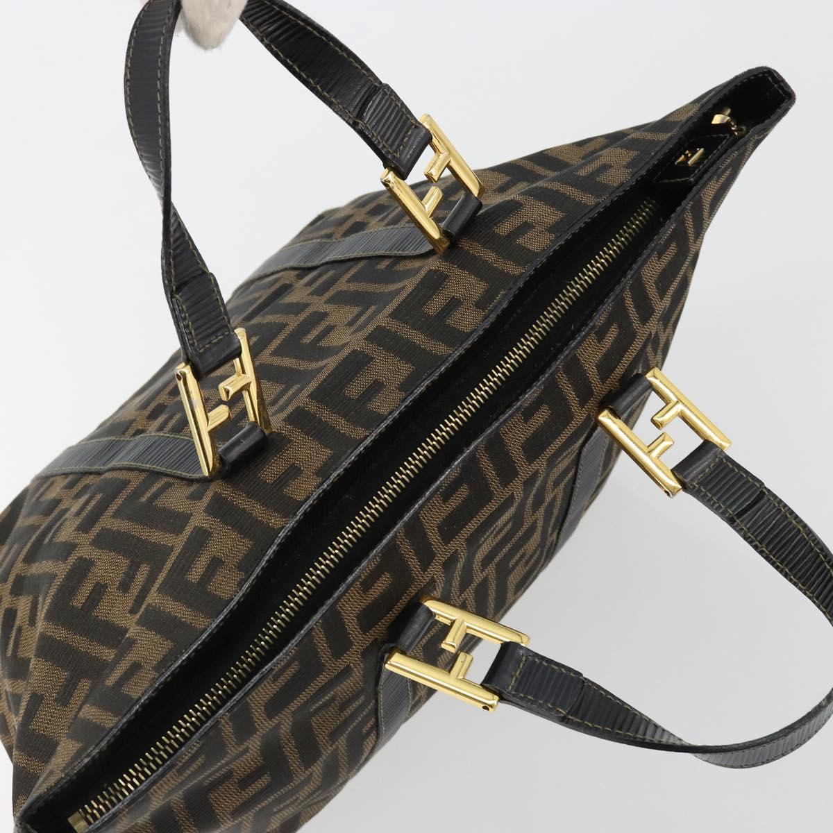 FENDI Zucca Canvas Hand Bag Black Brown Auth 184166