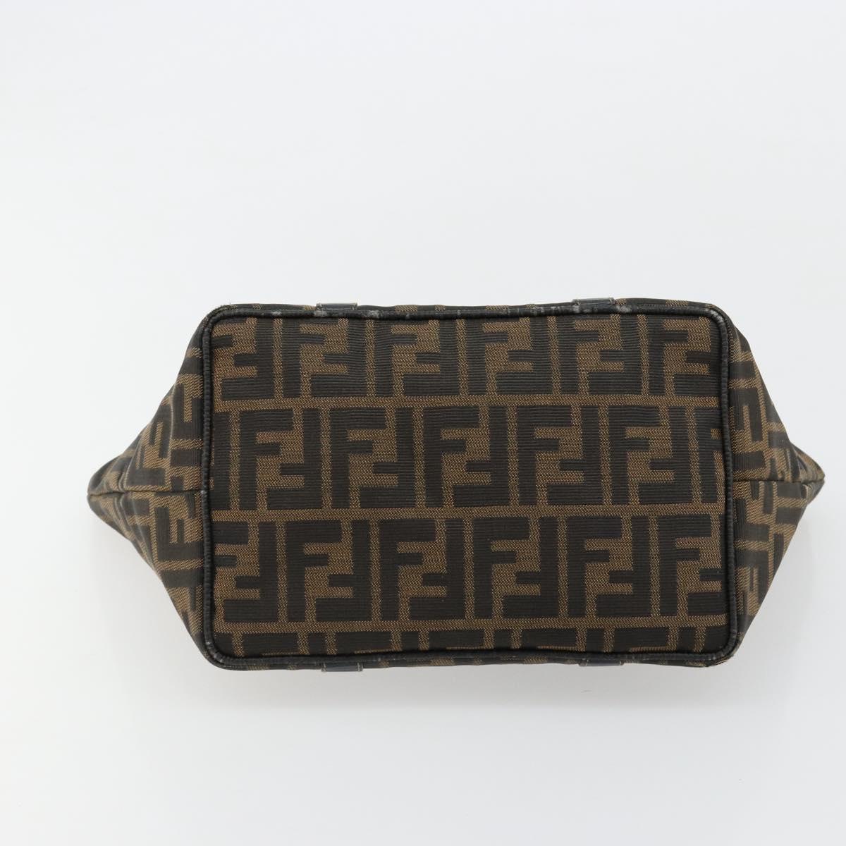 FENDI Zucca Canvas Hand Bag Black Brown Auth 184166