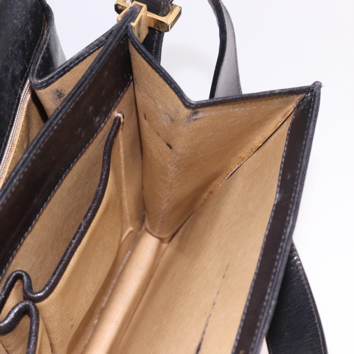 CELINE Horse Carriage Shoulder Bag Leather Black Gold Auth 184168