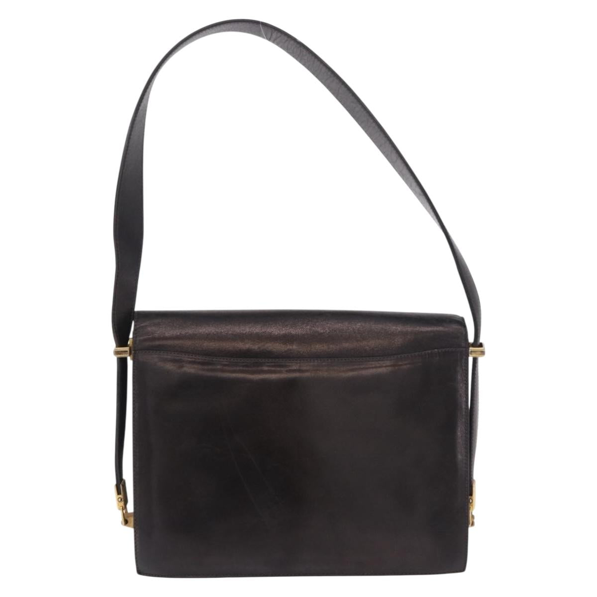 CELINE Horse Carriage Shoulder Bag Leather Black Gold Auth 184168