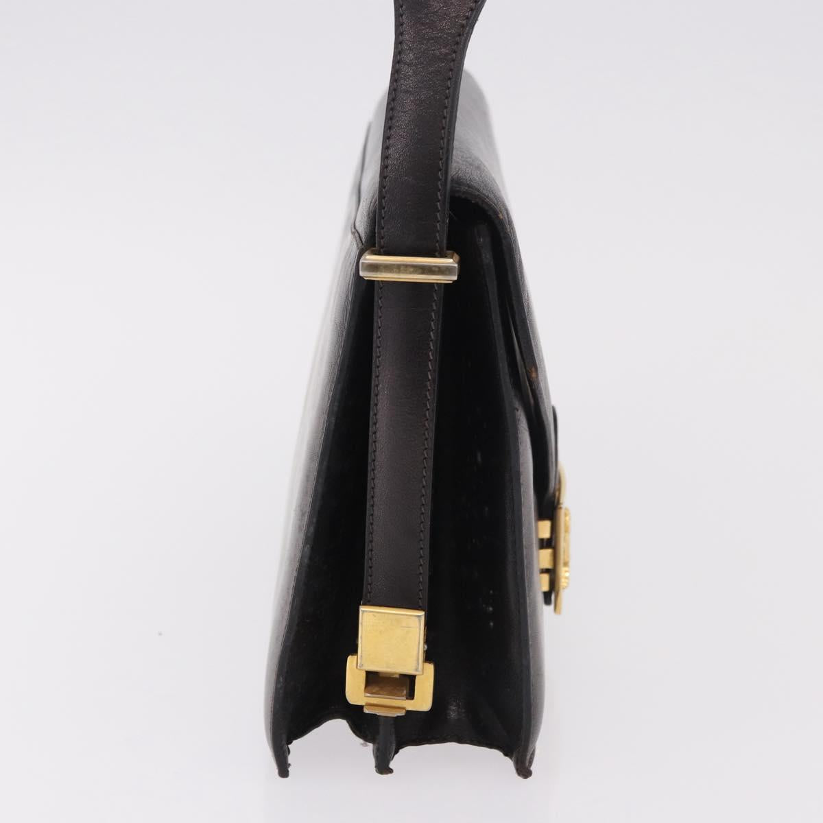CELINE Horse Carriage Shoulder Bag Leather Black Gold Auth 184168