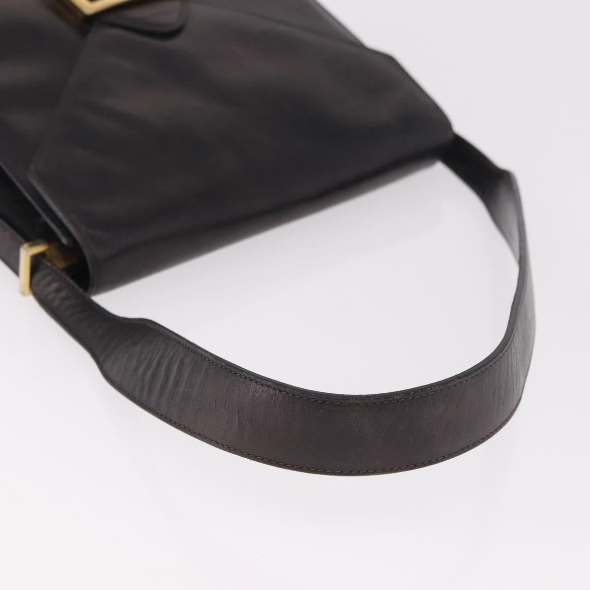 CELINE Horse Carriage Shoulder Bag Leather Black Gold Auth 184168