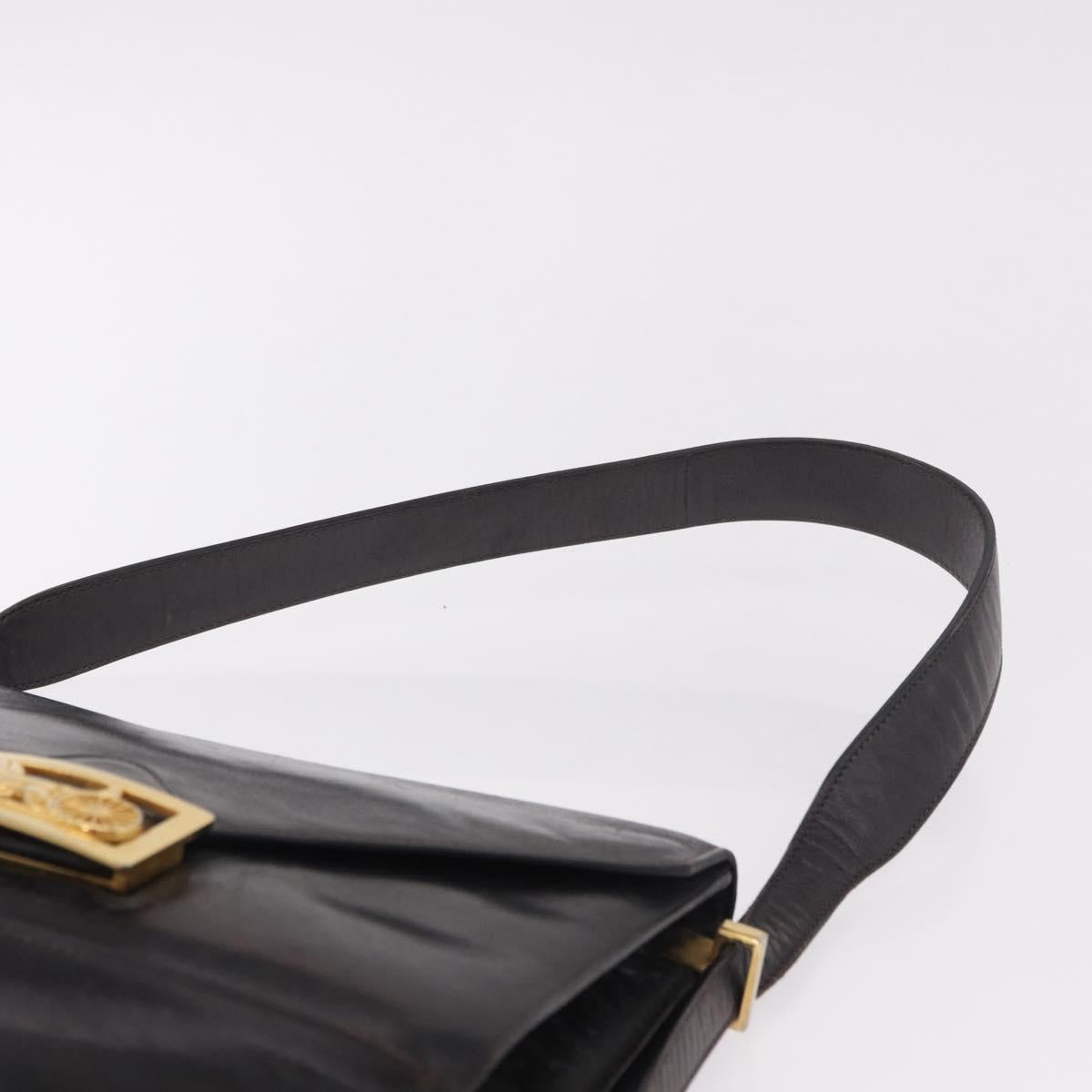 CELINE Horse Carriage Shoulder Bag Leather Black Gold Auth 184168