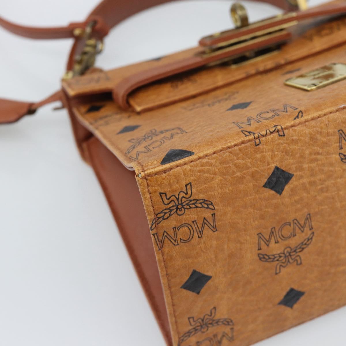 MCM Vicetos Logogram Hand Bag PVC Leather 2way Brown Gold Auth 184176A