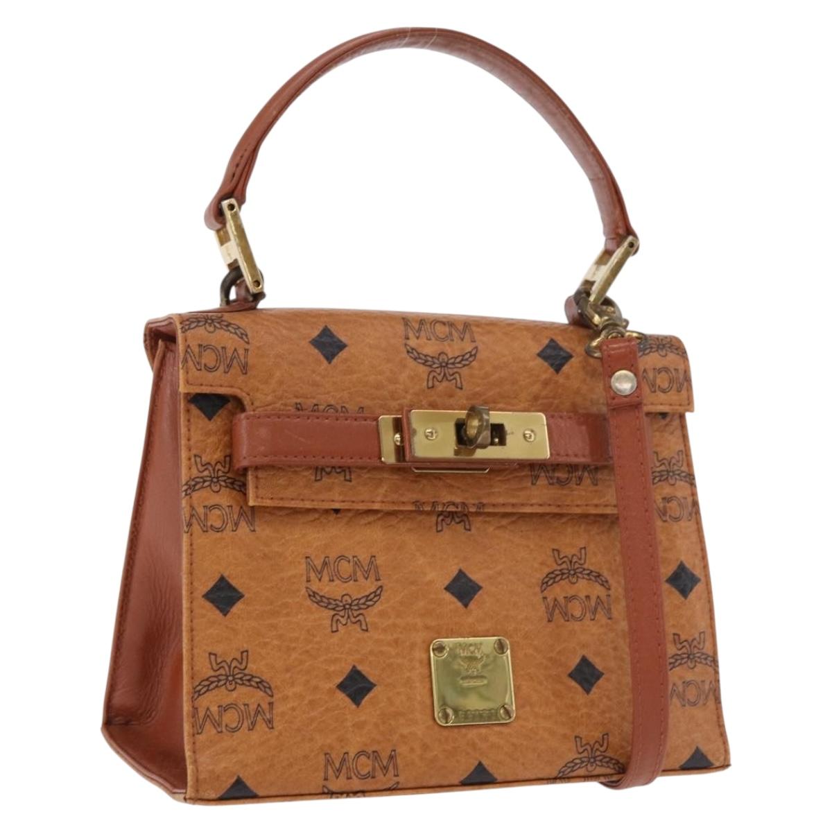 MCM Vicetos Logogram Hand Bag PVC Leather 2way Brown Gold Auth 184176A