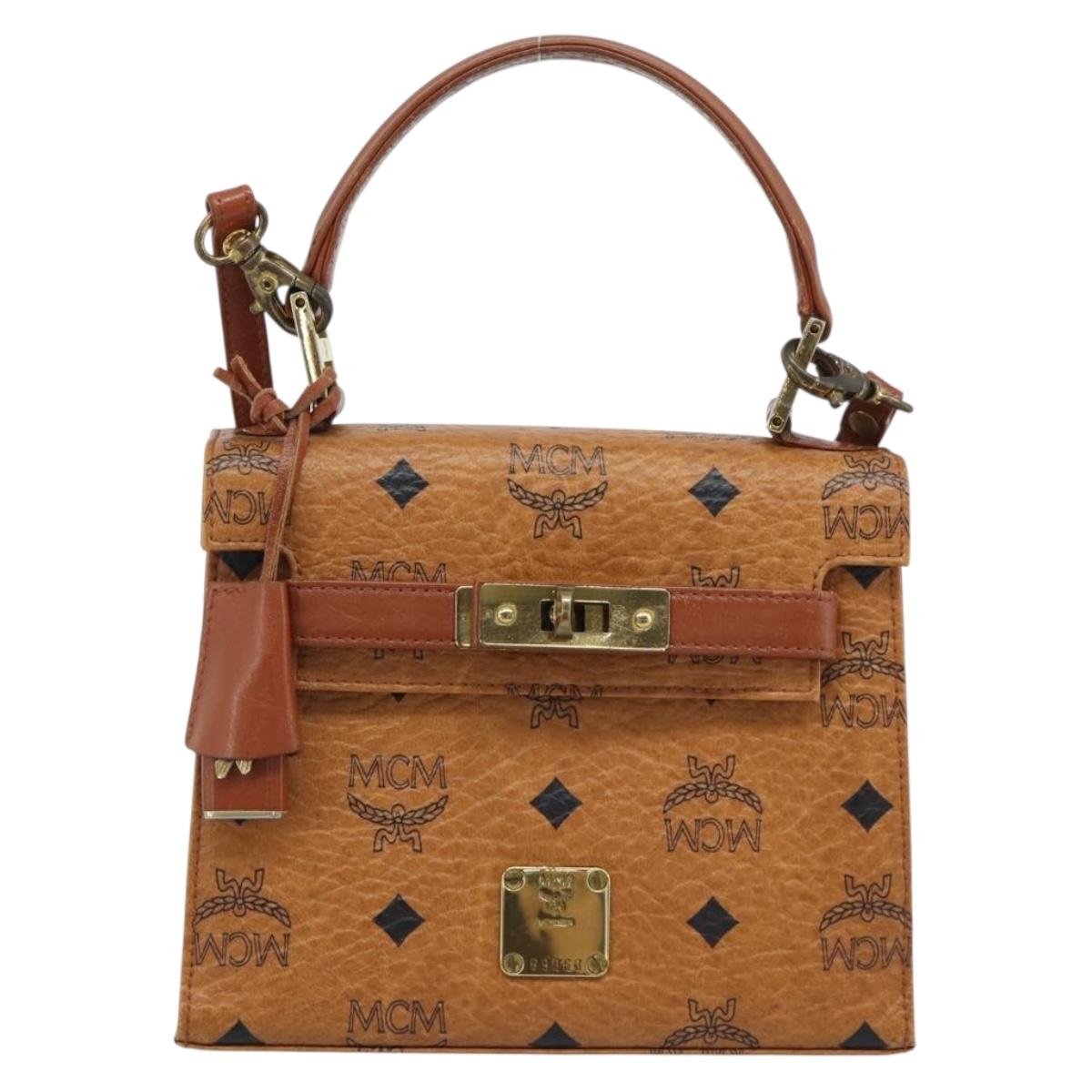 MCM Vicetos Logogram Hand Bag PVC Leather 2way Brown Gold Auth 184176A