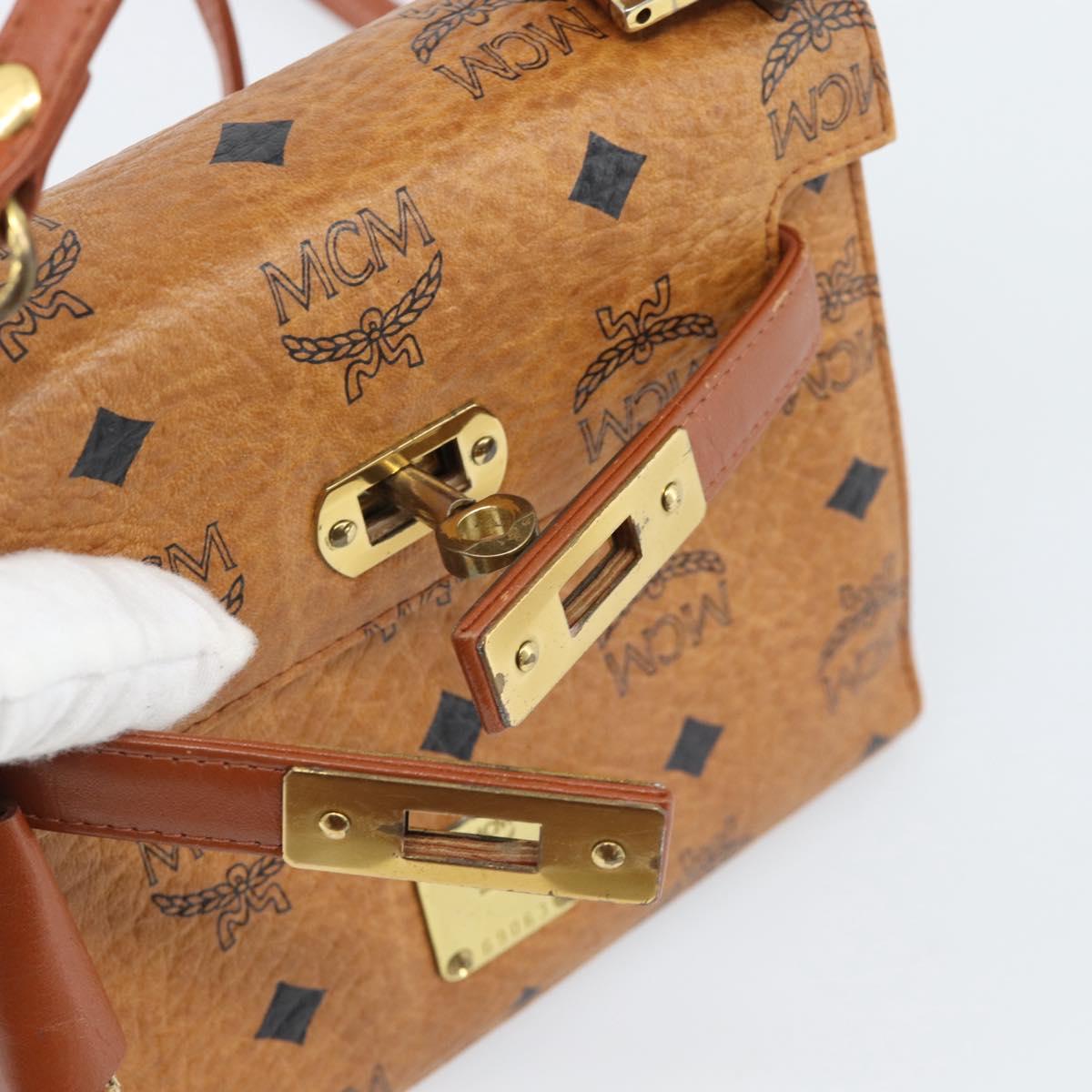 MCM Vicetos Logogram Hand Bag PVC Leather 2way Brown Gold Auth 184176A
