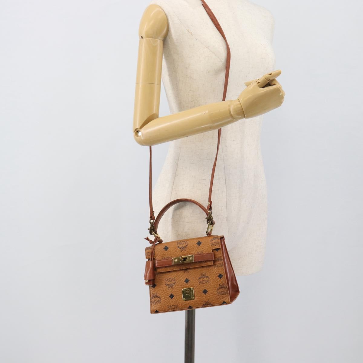 MCM Vicetos Logogram Hand Bag PVC Leather 2way Brown Gold Auth 184176A