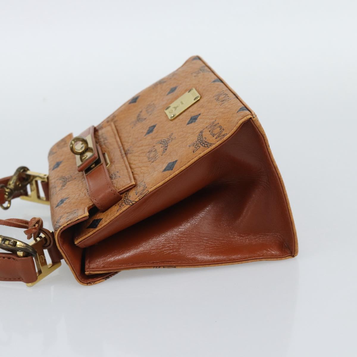 MCM Vicetos Logogram Hand Bag PVC Leather 2way Brown Gold Auth 184176A