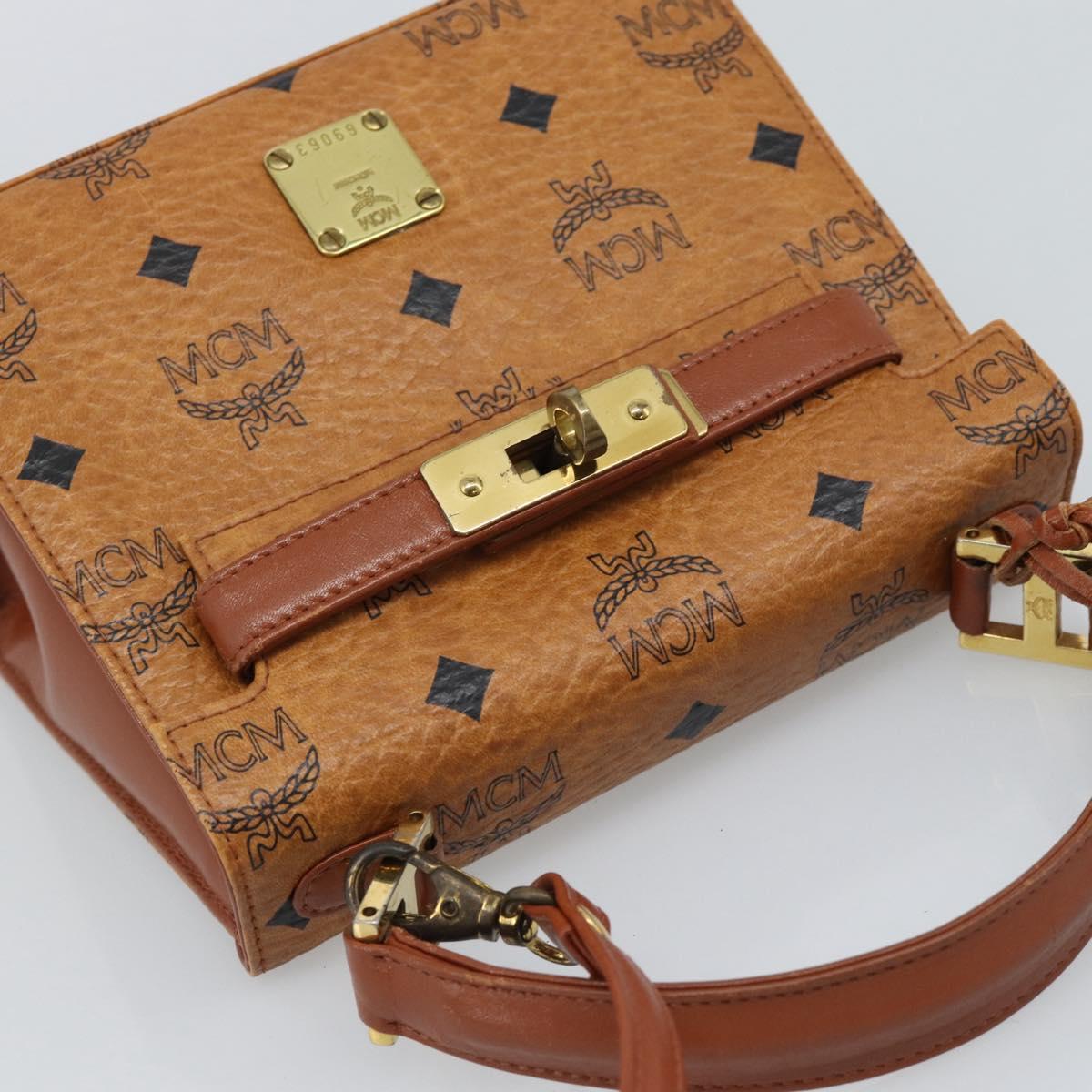 MCM Vicetos Logogram Hand Bag PVC Leather 2way Brown Gold Auth 184176A