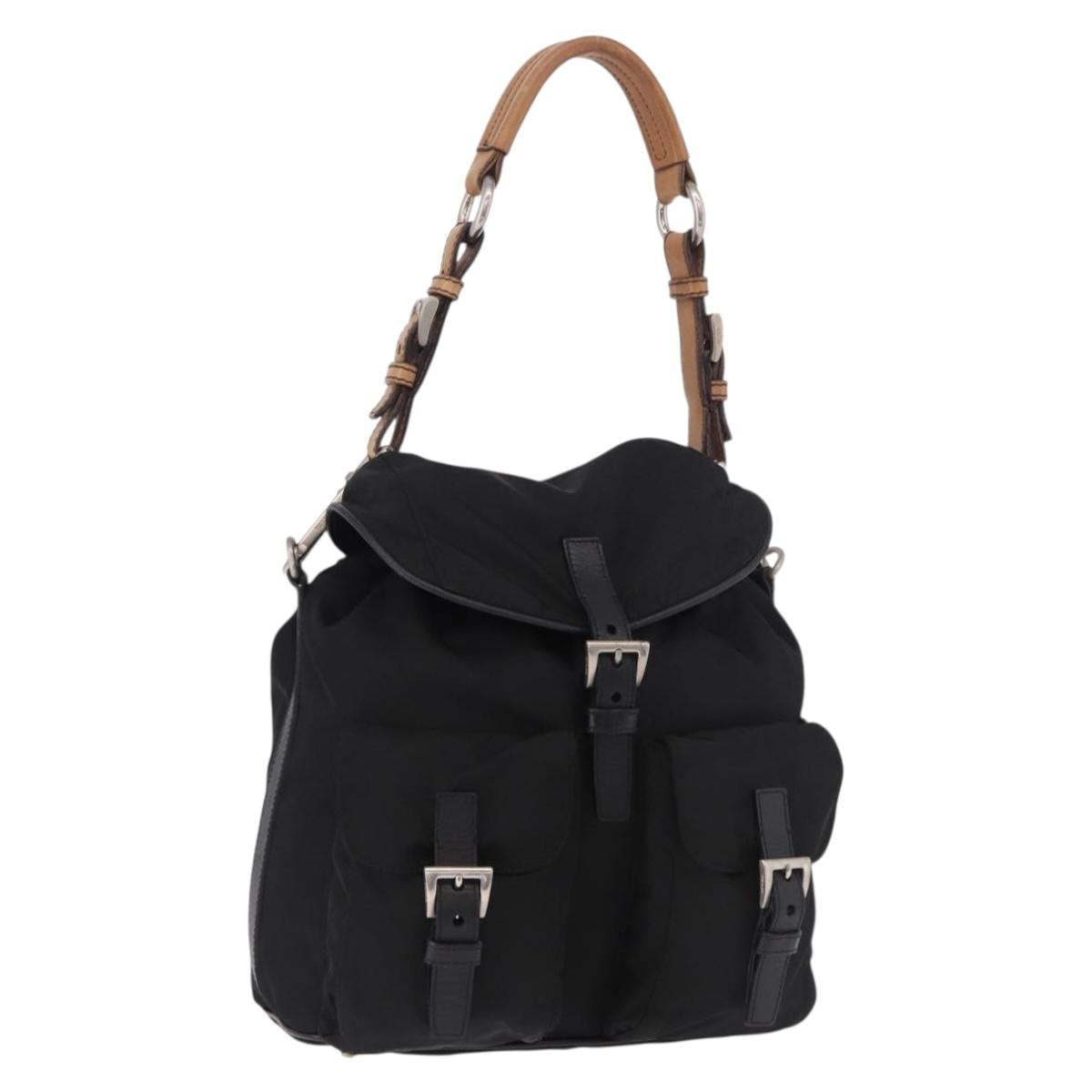 PRADA Shoulder Bag Nylon Black Silver Auth 184177A