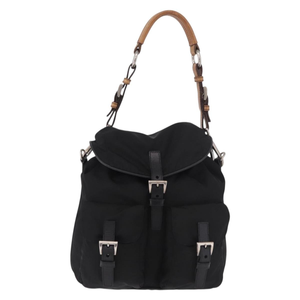 PRADA Shoulder Bag Nylon Black Silver Auth 184177A