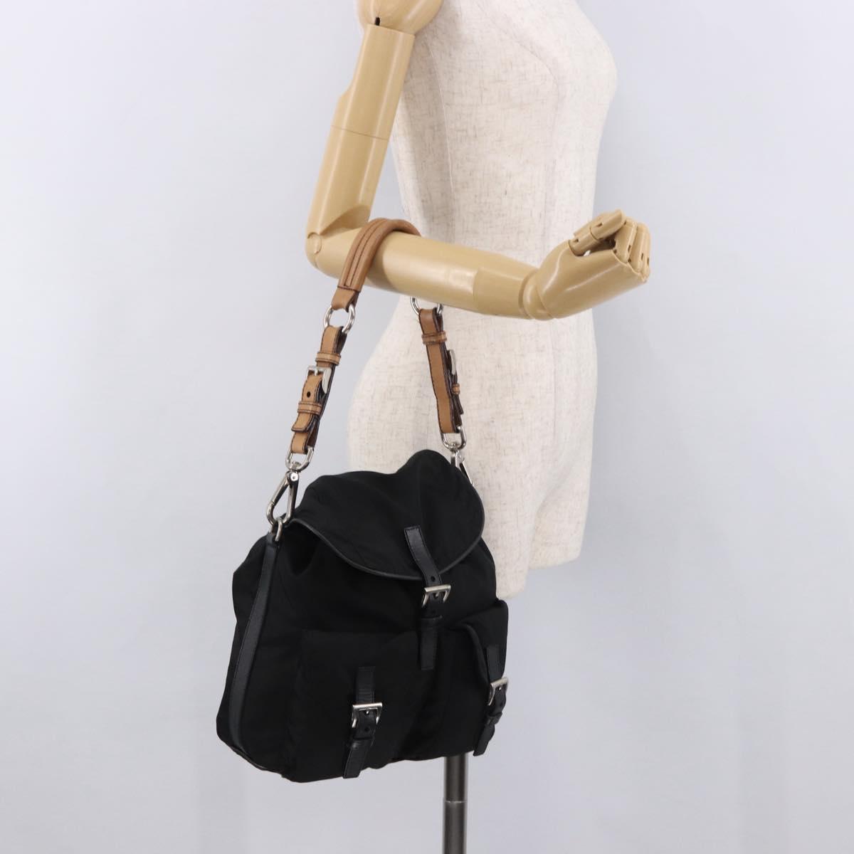 PRADA Shoulder Bag Nylon Black Silver Auth 184177A