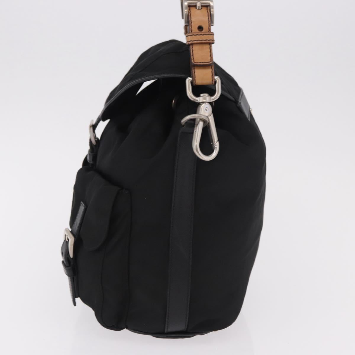 PRADA Shoulder Bag Nylon Black Silver Auth 184177A