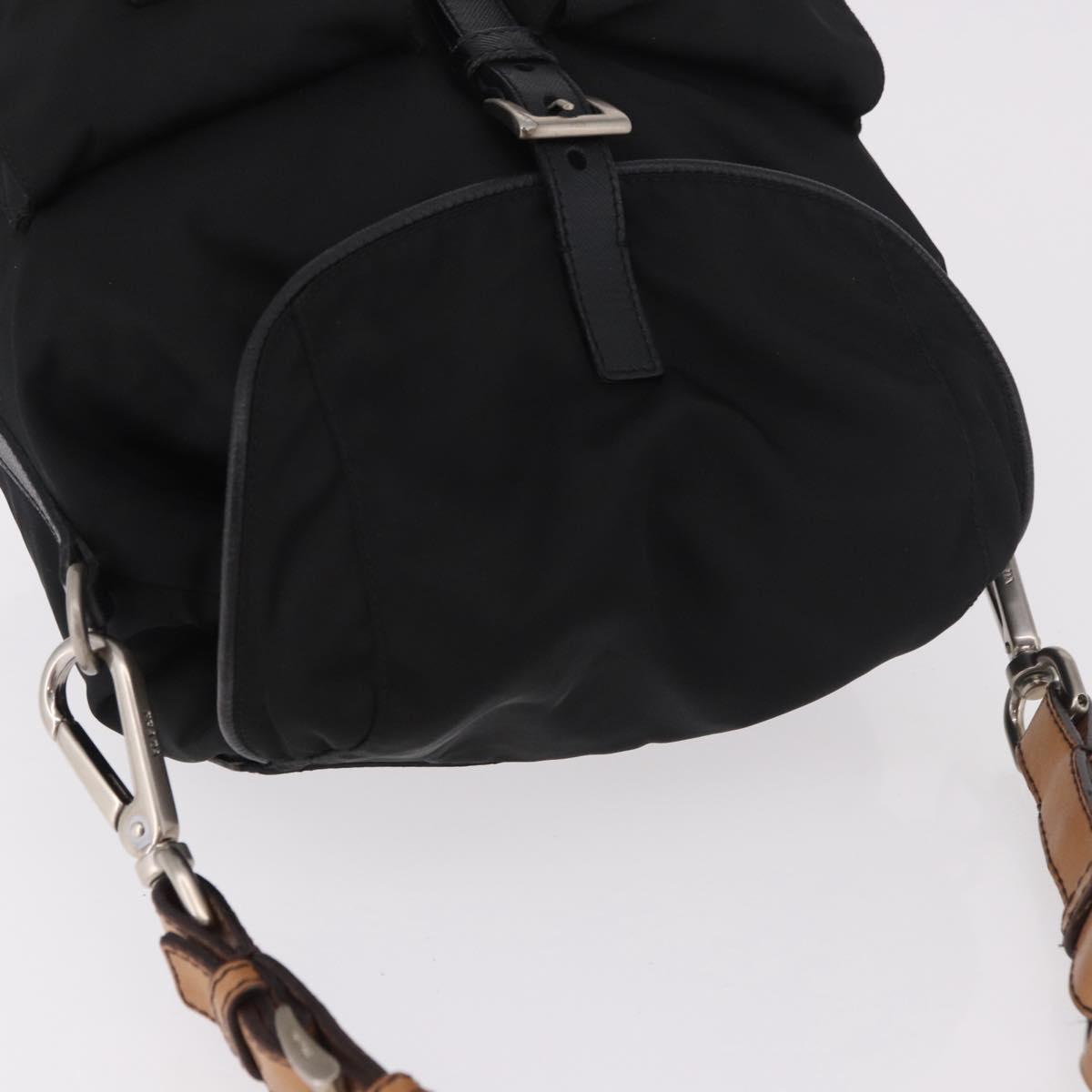 PRADA Shoulder Bag Nylon Black Silver Auth 184177A
