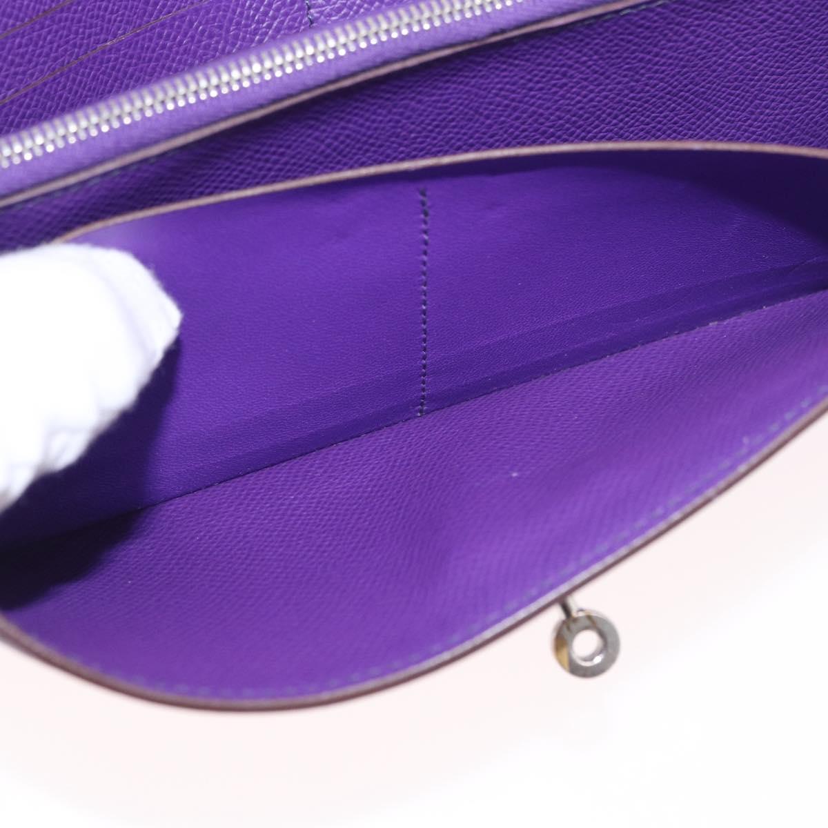 HERMES Kelly Long Wallet Epsom Purple Silver Auth 184179SM