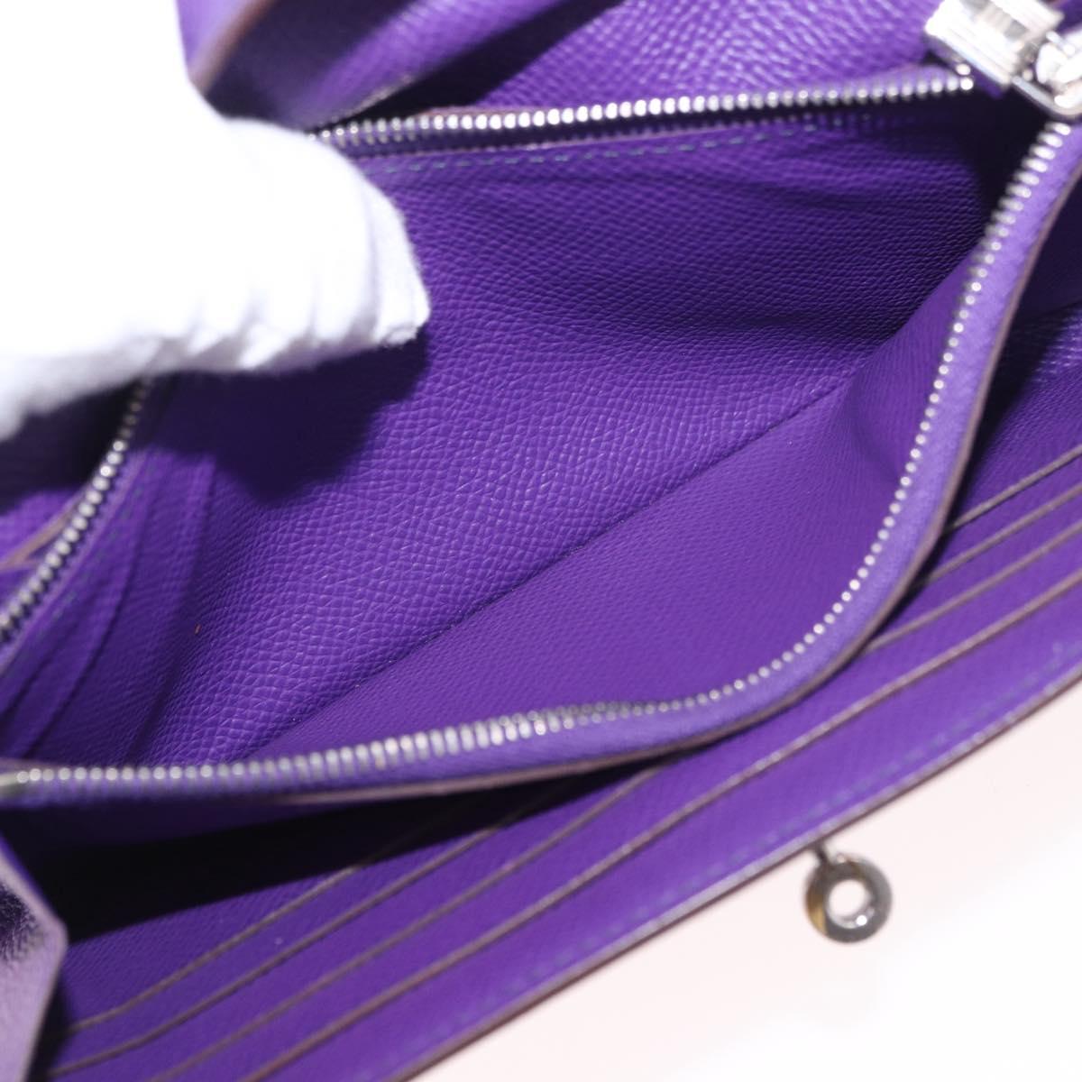 HERMES Kelly Long Wallet Epsom Purple Silver Auth 184179SM