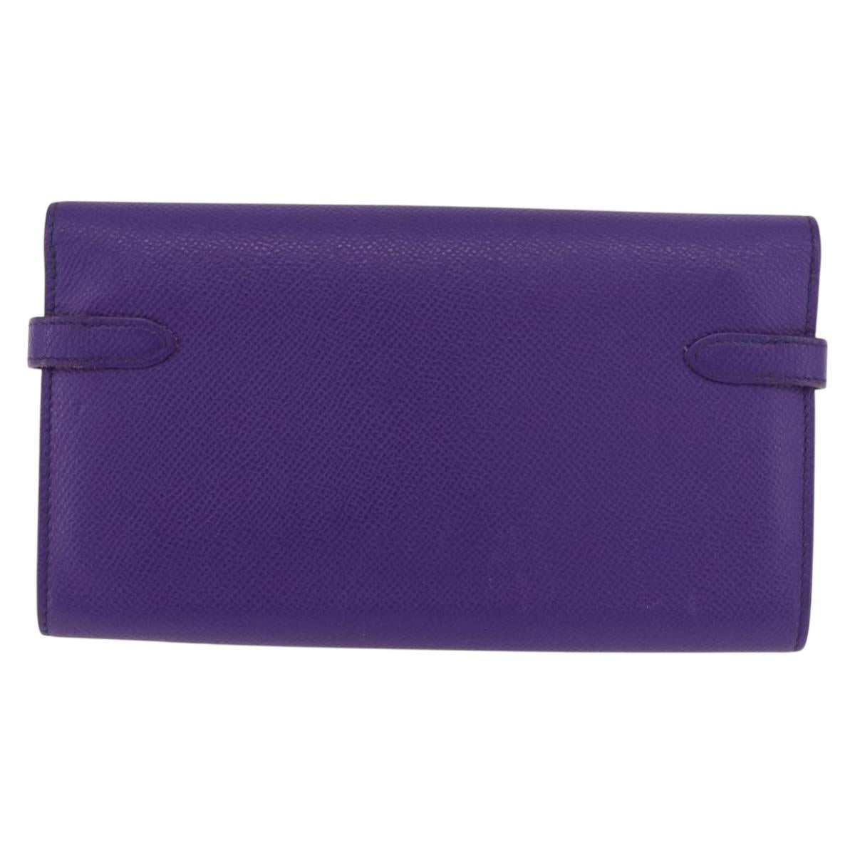 HERMES Kelly Long Wallet Epsom Purple Silver Auth 184179SM