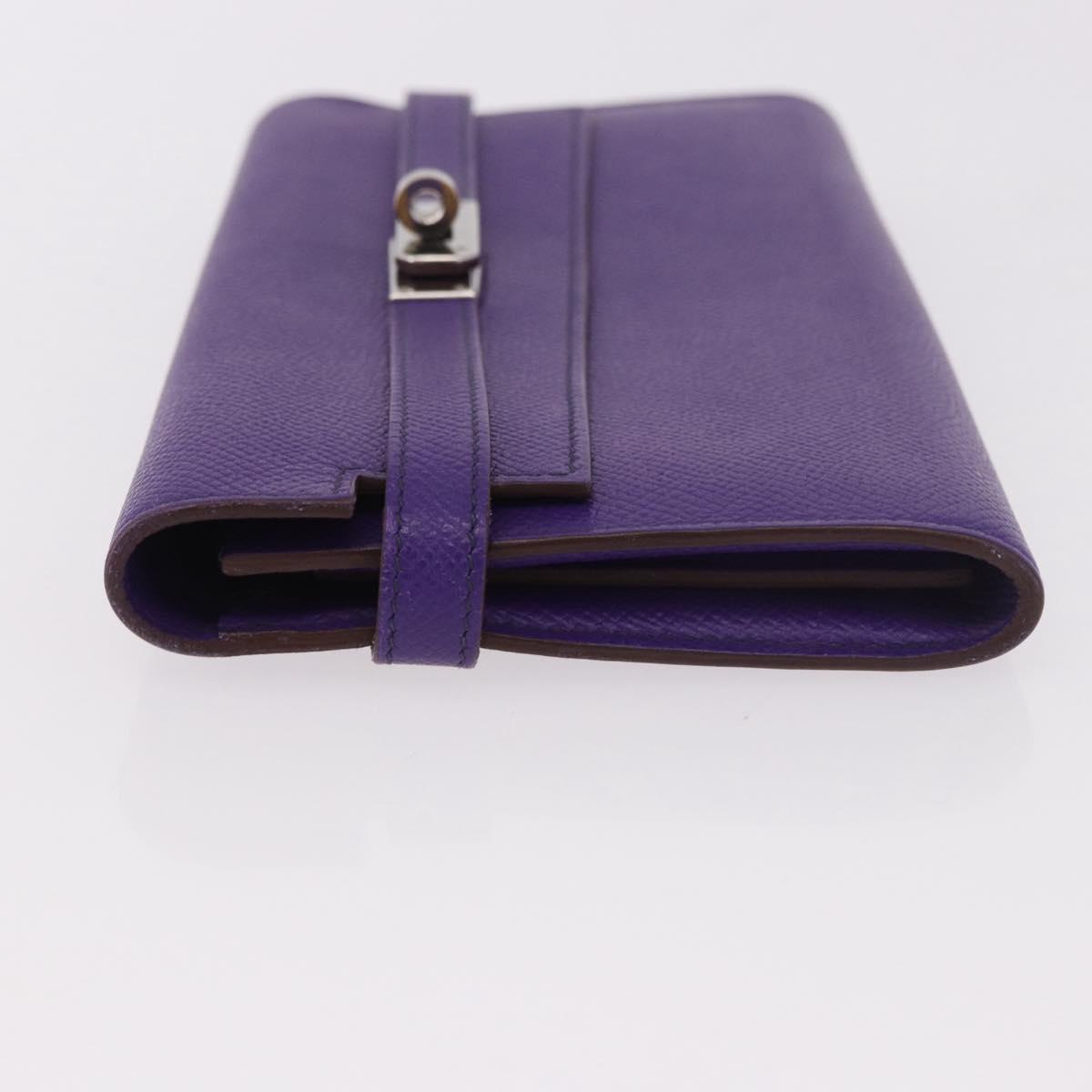 HERMES Kelly Long Wallet Epsom Purple Silver Auth 184179SM