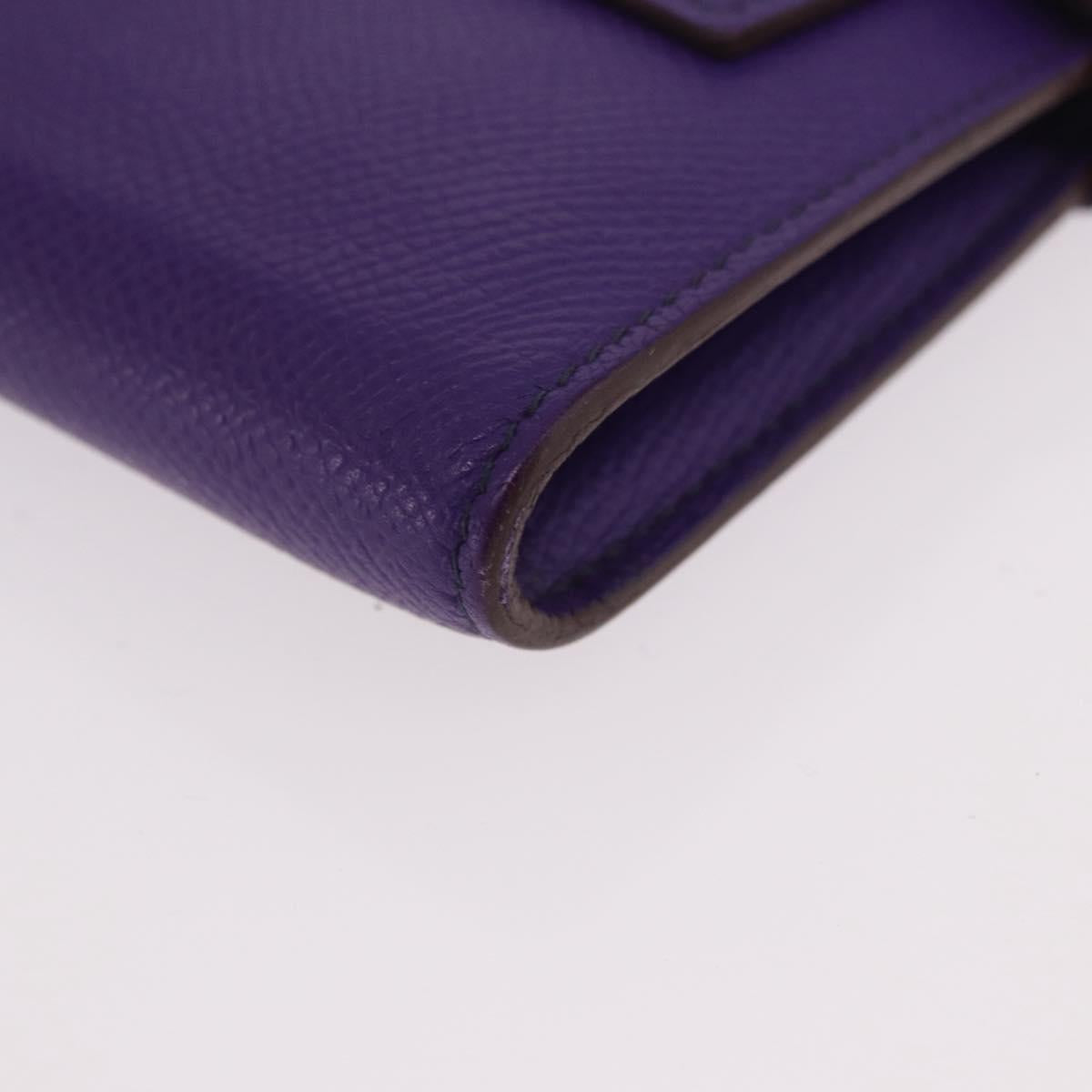 HERMES Kelly Long Wallet Epsom Purple Silver Auth 184179SM