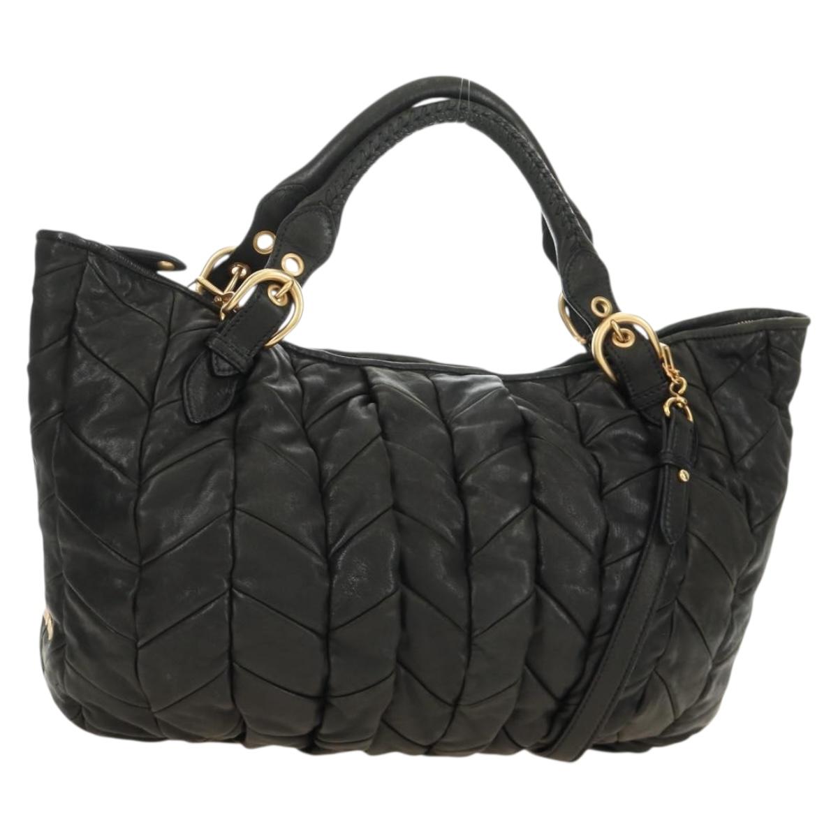 Miu Miu Hand Bag Leather 2way Black Gold Auth 184180V