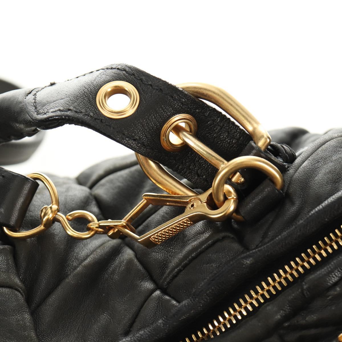 Miu Miu Hand Bag Leather 2way Black Gold Auth 184180V
