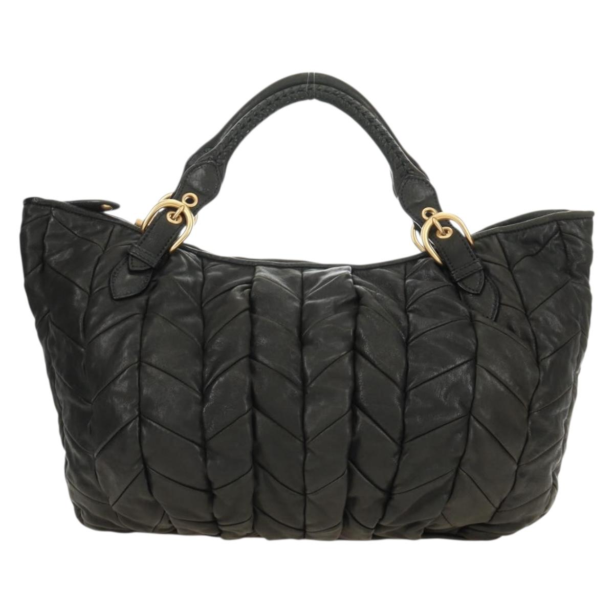 Miu Miu Hand Bag Leather 2way Black Gold Auth 184180V