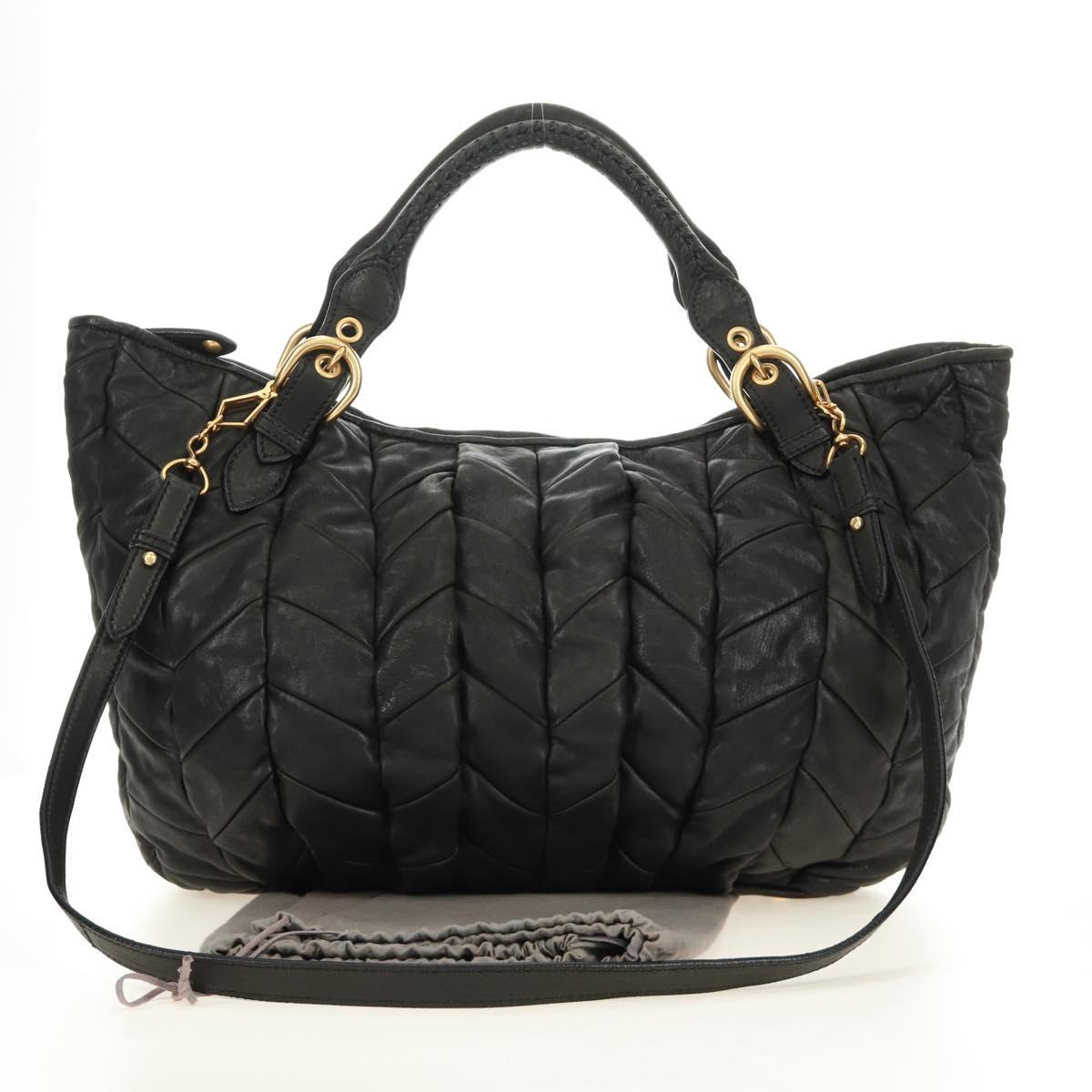 Miu Miu Hand Bag Leather 2way Black Gold Auth 184180V