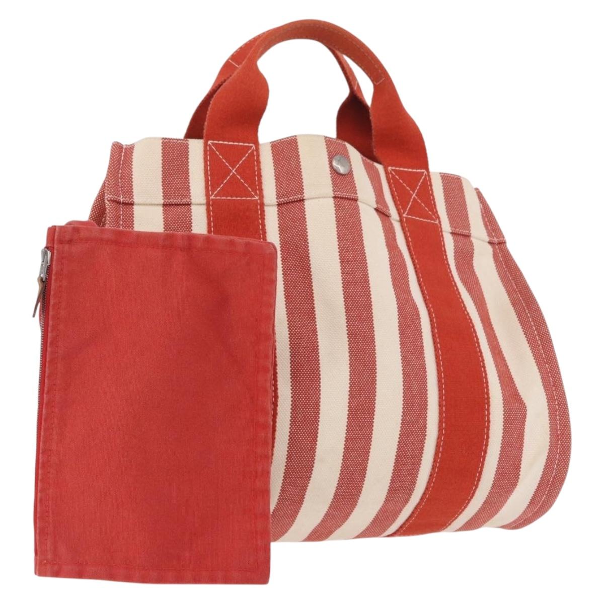 HERMES Cannes Hand Bag Canvas Red Silver Auth 184181A