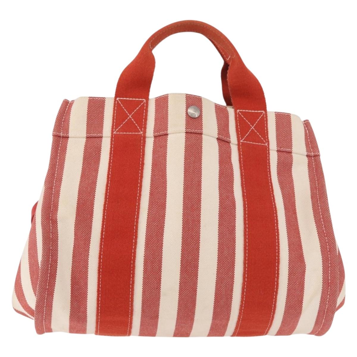 HERMES Cannes Hand Bag Canvas Red Silver Auth 184181A