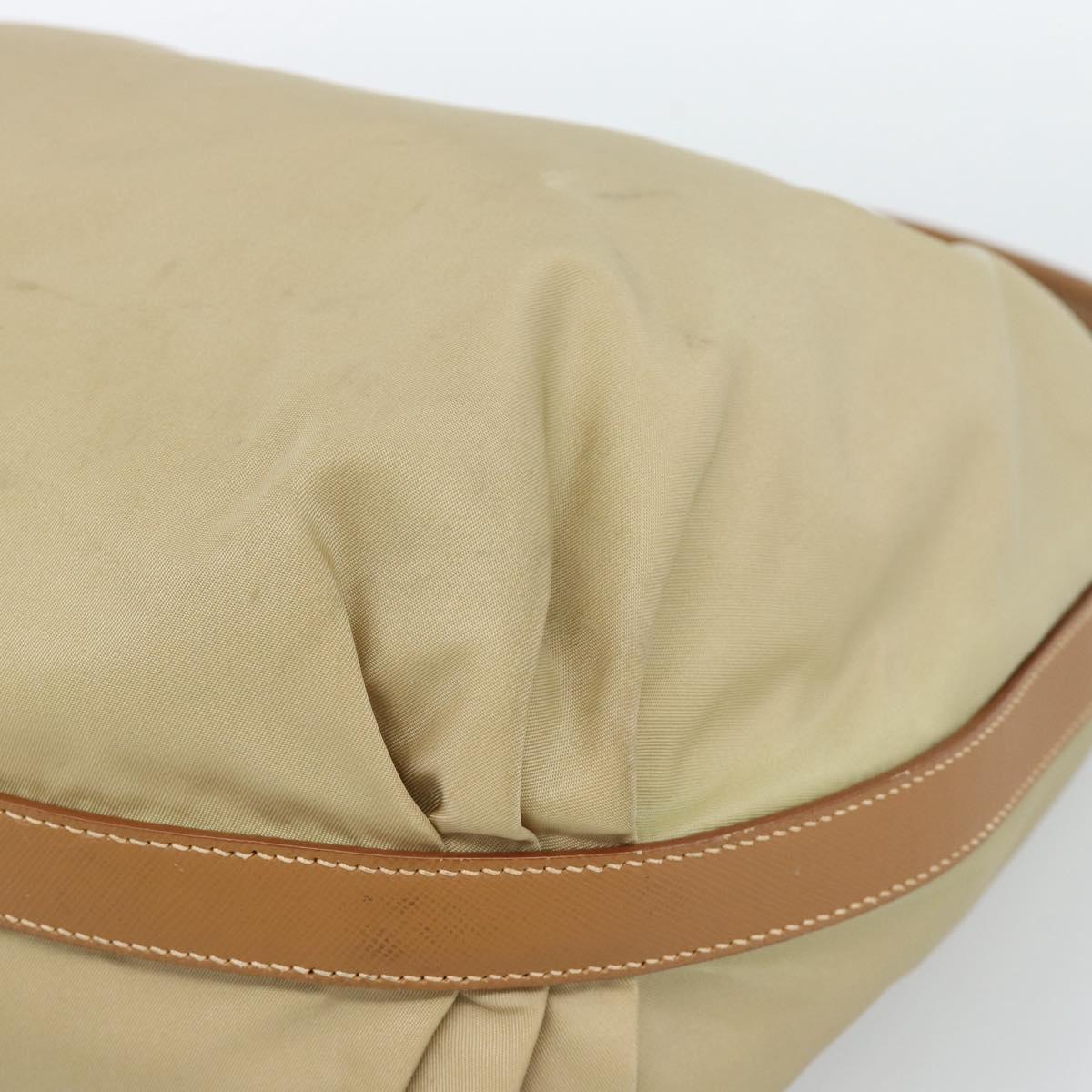 PRADA Shoulder Bag Nylon Beige Silver Auth 184182A