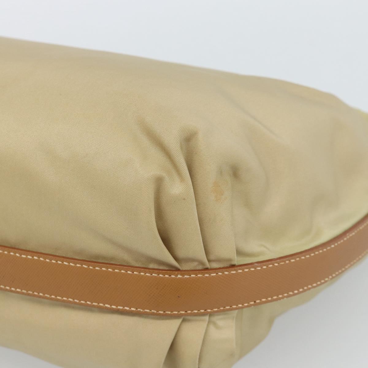 PRADA Shoulder Bag Nylon Beige Silver Auth 184182A