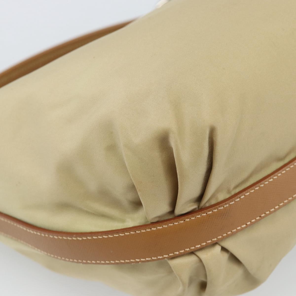 PRADA Shoulder Bag Nylon Beige Silver Auth 184182A