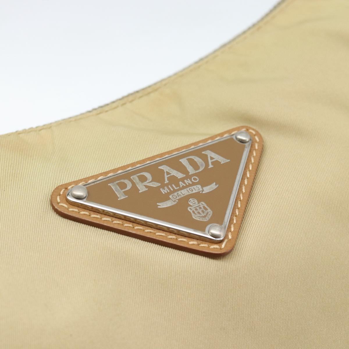 PRADA Shoulder Bag Nylon Beige Silver Auth 184182A