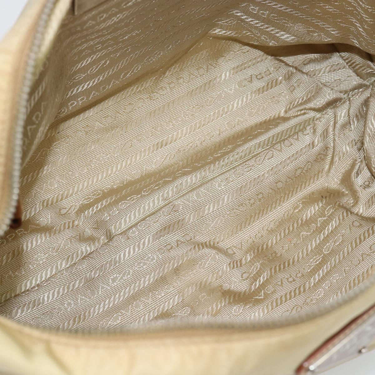 PRADA Shoulder Bag Nylon Beige Silver Auth 184182A