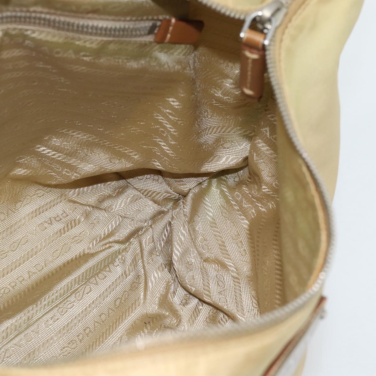 PRADA Shoulder Bag Nylon Beige Silver Auth 184182A
